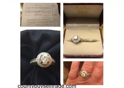 For sale: 2.22 ctw. white gold pave set engagement ring and band